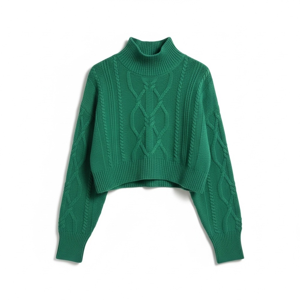 Day Birger Et Mikkelsen Emerald Green Cable Knit Wool Turtleneck Sweater Size S